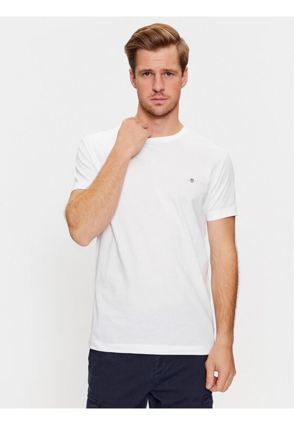 GANT - Gant T-Shirt Shield 2003185 Biały Slim Fit. Kolor: biały. Materiał: bawełna