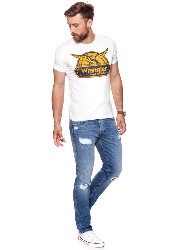Wrangler - KOSZULKA WRANGLER SS EAGLE TEE OFFWHITE W7B74FK02 112131542. Wzór: nadruk, kolorowy