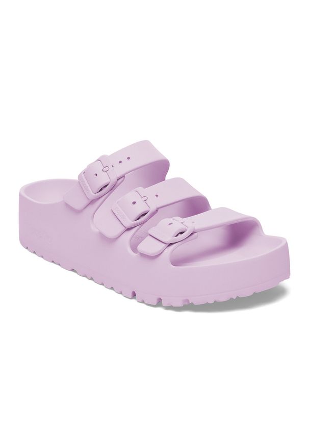 Birkenstock Florida III Flex Platform EVA Crocus Klapki damskie. Okazja: na co dzień, na plażę, na spacer. Kolor: fioletowy. Wzór: paski. Sezon: lato. Obcas: na platformie. Styl: casual, elegancki, wakacyjny