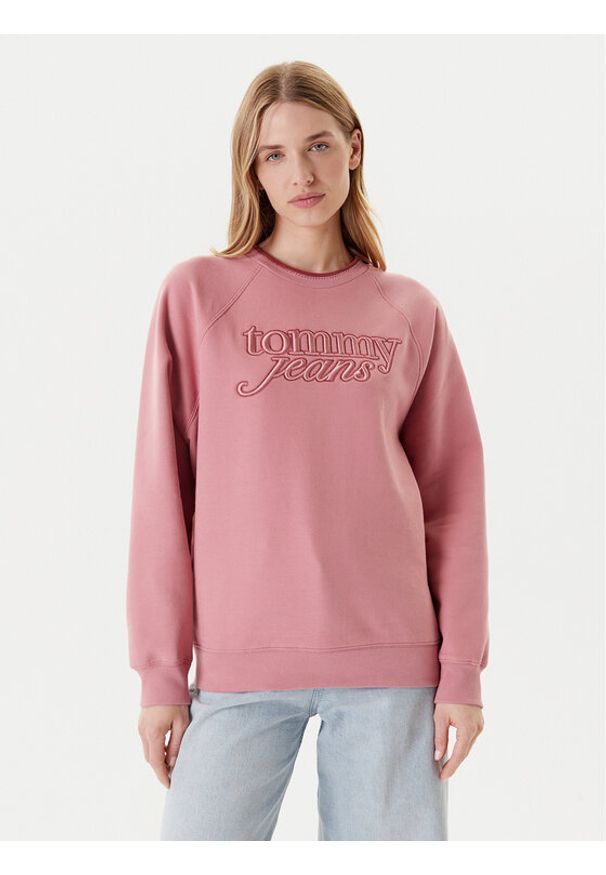 Tommy Jeans Bluza Script DW0DW21196 Różowy Regular Fit. Kolor: różowy. Materiał: bawełna