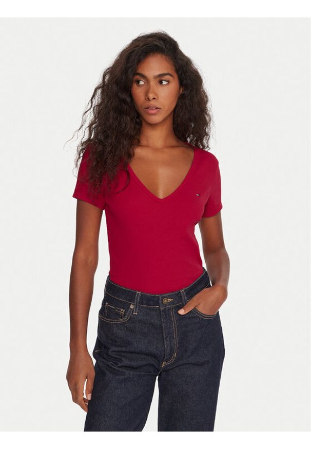 Tommy Jeans T-Shirt Essential DW0DW17385 Różowy Slim Fit. Kolor: różowy. Materiał: bawełna