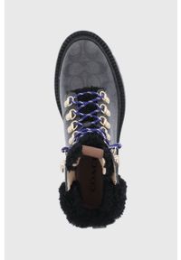 Coach Botki damskie kolor granatowy na platformie. Nosek buta: okrągły. Zapięcie: sznurówki. Kolor: niebieski. Materiał: guma. Obcas: na platformie #4