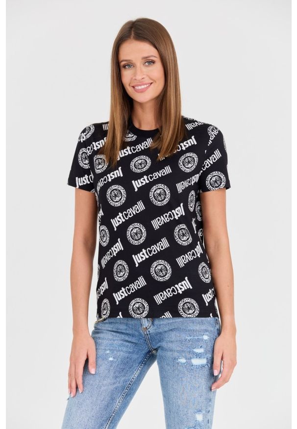 Just Cavalli - JUST CAVALLI Czarny damski t-shirt R Logo Tigre, Rozmiar XS. Kolor: czarny