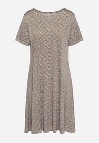 Born2be - Zielono-Beżowa Rozkloszowana Sukienka Mini z Elastycznej Wiskozy Annamarie. Kolor: zielony. Materiał: wiskoza. Długość: mini #7