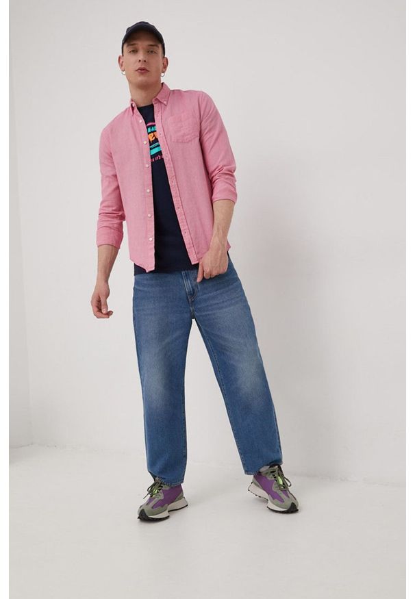 Superdry t-shirt bawełniany kolor granatowy z nadrukiem. Kolor: niebieski. Materiał: bawełna. Wzór: nadruk
