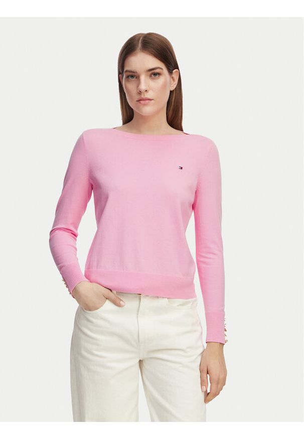 TOMMY HILFIGER - Tommy Hilfiger Sweter WW0WW40099 Różowy jasny Regular Fit. Kolor: różowy. Materiał: syntetyk
