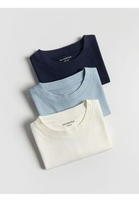 Reserved - Bawełniany t-shirt 3 pack - granatowy. Kolor: niebieski. Materiał: bawełna #1