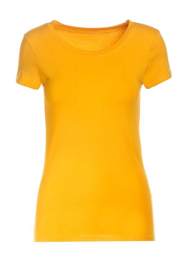 Born2be - Żółty T-shirt Gathanthei. Okazja: na co dzień, do domu. Kolor: żółty. Materiał: dresówka, bawełna, dzianina, jeans. Długość rękawa: krótki rękaw. Długość: krótkie. Wzór: gładki. Styl: sportowy, klasyczny, casual