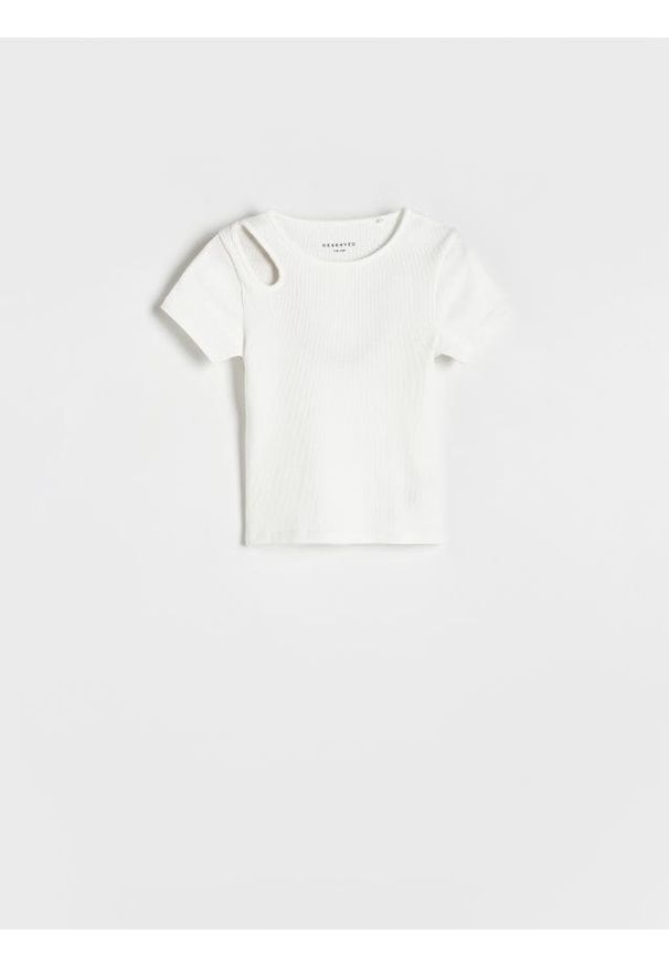 Reserved - T-shirt z ozdobnym wycięciem - złamana biel. Materiał: bawełna