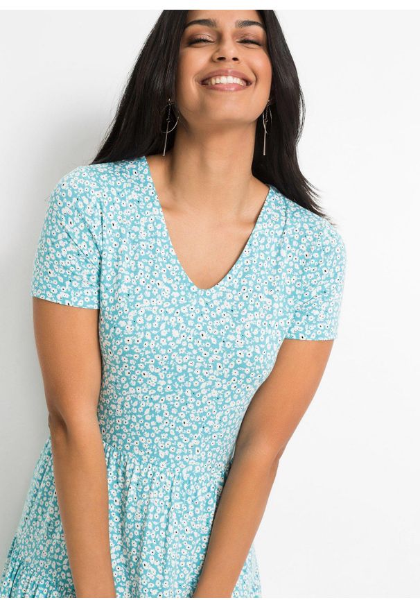 bonprix - Sukienka z dżerseju, z mieszanki wiskozy. Kolor: niebieski. Materiał: jersey, wiskoza, skóra