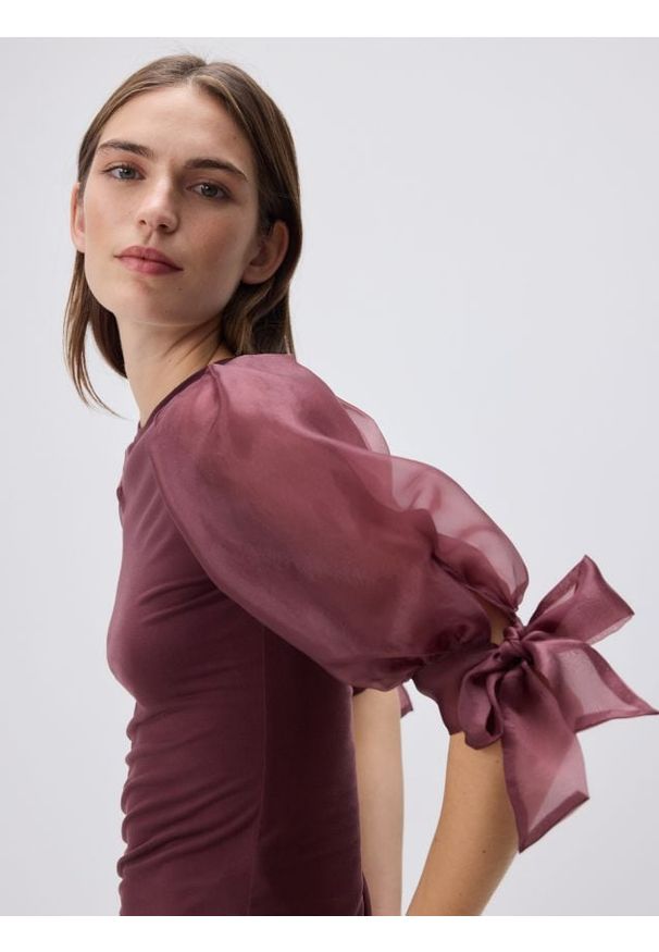 Reserved - Bluzka z modalem - bordowy. Kolor: czerwony. Materiał: dzianina