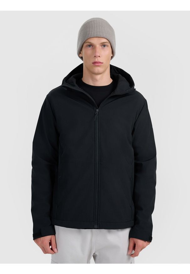 4f - 4F Kurtka softshell wiatroodporna membrana 5000 męska - czarna XXL. Typ kołnierza: kaptur. Kolor: czarny. Materiał: softshell. Technologia: Windstopper. Sezon: zima