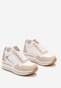 Renee - Różowo-Białe Sneakersy na Niskiej Platformie ze Wstawkami Brokatowymi Gwenoa. Kolor: różowy. Obcas: na platformie #6