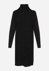 Born2be - Czarna Pudełkowa Sukienka Sweterkowa z Bawełną Wełną i Golfem Ozdobiona Splotem Teraline. Okazja: na co dzień. Typ kołnierza: golf. Kolor: czarny. Materiał: wełna, bawełna. Wzór: aplikacja, ze splotem. Styl: klasyczny, casual #2