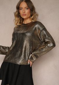 Renee - Czarno-Złoty Metaliczny Sweter z Długim Rękawem Vivalei. Kolor: złoty. Materiał: dzianina. Długość rękawa: długi rękaw. Długość: długie. Styl: klasyczny #4