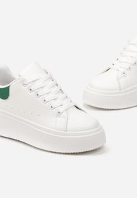 Renee - Biało-Zielone Sneakersy na Grubej Podeszwie Yarna. Okazja: na co dzień. Kolor: biały #3