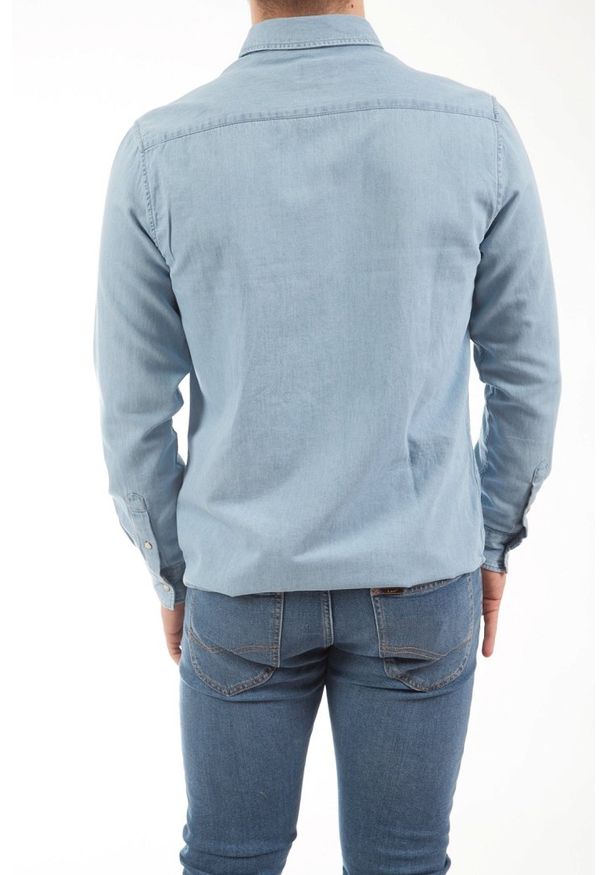Wrangler - WRANGLER LS DENIM SHIRT MĘSKA KOSZULA JEANSOWA LOGO LIGHT INDIGO W5M7C3X4E 112130235. Materiał: denim, jeans