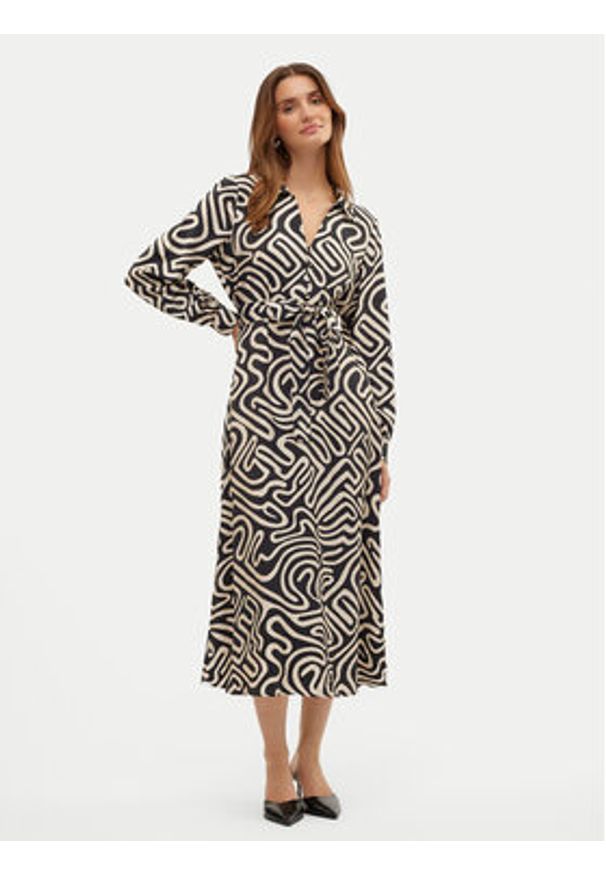 Vero Moda Sukienka koszulowa Vigdis 10323267 Czarny Regular Fit. Kolor: czarny. Materiał: wiskoza. Typ sukienki: koszulowe