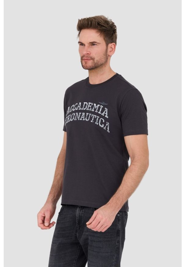 Aeronautica Militare - AERONAUTICA MILITARE Grafitowy bawełniany męski t-shirt M.C., Rozmiar M. Kolor: szary. Materiał: bawełna