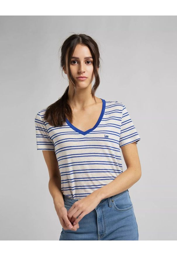 Lee - DAMSKI T-SHIRT LEE V NECK TEE ECRU L41JPCNQ 112109027
