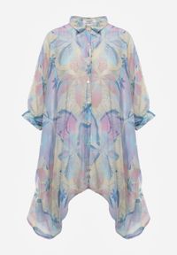 Born2be - Niebieska Oversizowa Koszula z Bawełną o Kroju Typu Nietoperz Nyletia. Okazja: na co dzień. Typ kołnierza: kołnierzyk klasyczny. Kolor: niebieski. Materiał: bawełna. Sezon: wiosna, lato. Styl: casual, elegancki, klasyczny #2