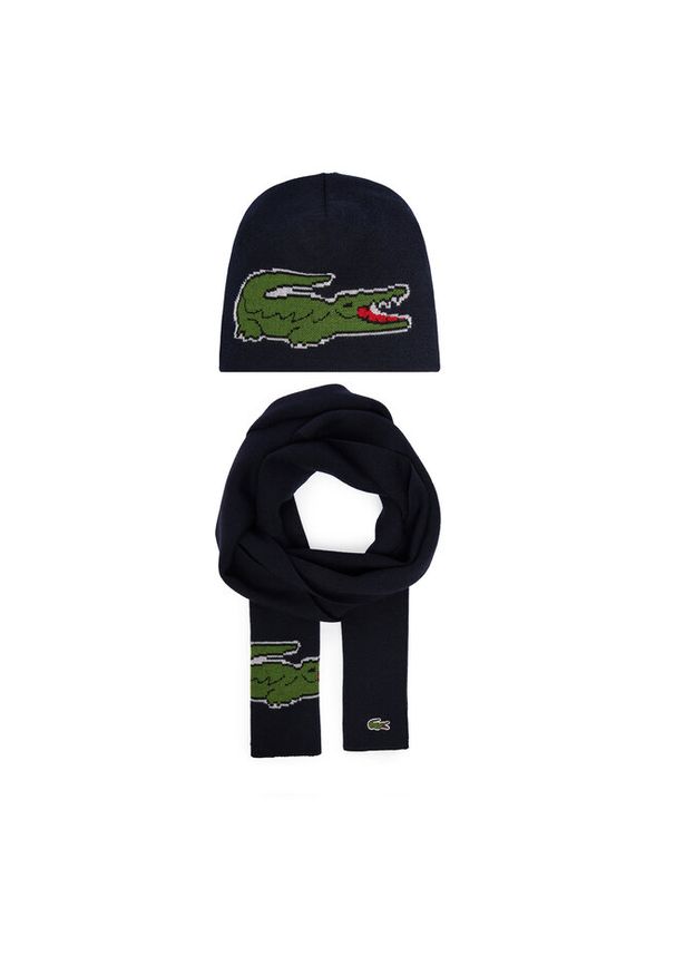 Zestaw Szalik i Czapka Lacoste. Kolor: niebieski