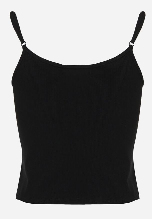 Renee - Czarny Prążkowany Top na Ramiączkach z Bawełny z Guzikami Bernesa. Okazja: na co dzień. Kolor: czarny. Materiał: prążkowany, bawełna. Długość rękawa: na ramiączkach. Styl: casual