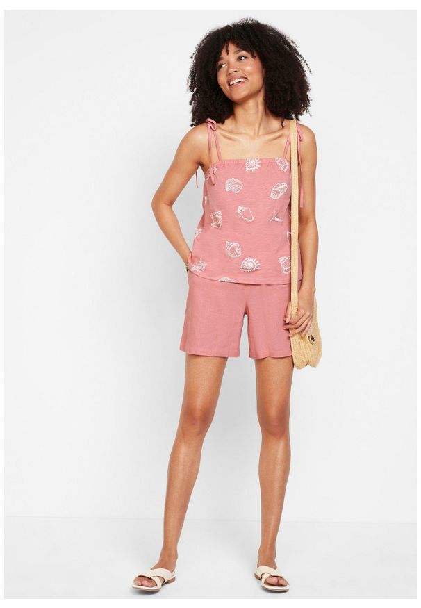 bonprix - Szorty paperbag z lnem. Kolor: różowy. Materiał: len. Długość: krótkie. Sezon: lato