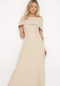 Born2be - Beżowa Sukienka o Rozkloszowanym Kroju na Ramiączkach z Wywijanym Dekoltem Jenathia. Okazja: na wesele, na ślub cywilny, na studniówkę, na imprezę. Kolor: beżowy. Długość rękawa: na ramiączkach #4