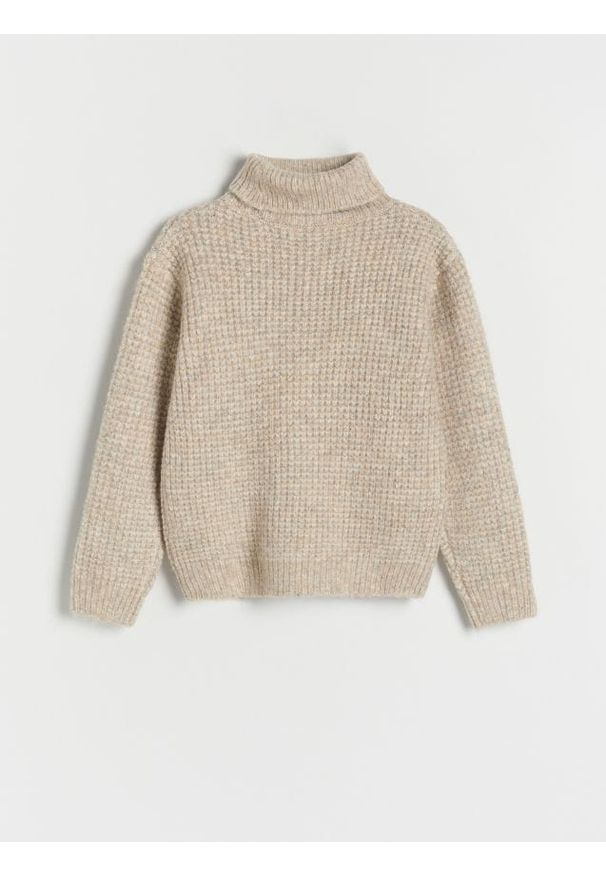 Reserved - Melanżowy sweter z golfem - złamana biel. Typ kołnierza: golf. Materiał: wełna, dzianina. Wzór: melanż