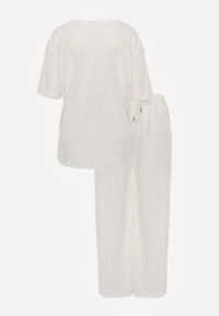 Born2be - Biały Komplet Oversize z Cyrkoniami T-shirt i Spodnie Arnatea. Kolor: biały. Wzór: aplikacja #7