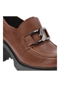 Brązowe Półbuty Lemar Damskie Wygodne Obuwie. Kolor: brązowy. Materiał: skóra. Wzór: aplikacja. Obcas: na obcasie. Styl: elegancki. Wysokość obcasa: średni #5