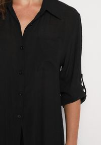 Born2be - Czarny 2-Częściowy Komplet Luźna Koszula Spodnie z Gumką w Pasie i Rozcięciem Neviana. Kolor: czarny. Materiał: bawełna #6