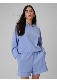 4f - 4F Bluza dresowa regular z kapturem damska - granatowa XS. Okazja: na co dzień. Typ kołnierza: kaptur. Kolor: niebieski. Materiał: dresówka. Styl: casual, klasyczny #1
