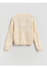 Reserved - Sweter z ażurowym wzorem - złamana biel. Materiał: bawełna, dzianina. Wzór: ażurowy #1