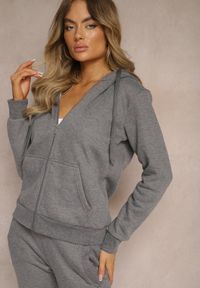 Renee - Ciemnoszara Bluza z Kapturem Harasphei. Okazja: na co dzień. Typ kołnierza: kaptur. Kolor: szary. Materiał: jeans, tkanina. Długość rękawa: długi rękaw. Długość: długie. Wzór: jednolity. Styl: sportowy, casual #3