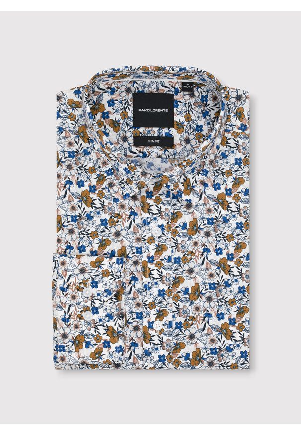 Pako Lorente - PAKO LORENTE – Biała koszula w kwiaty. Kolor: biały. Materiał: bawełna, elastan. Długość rękawa: długi rękaw. Długość: długie. Wzór: kwiaty