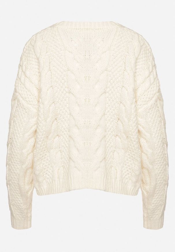 Born2be - Jasnobeżowy Sweter z Wiskozą i Wełną Aplikacją 3D i Tłoczeniem Vaishira. Kolor: beżowy. Materiał: wełna, wiskoza. Wzór: aplikacja. Sezon: zima