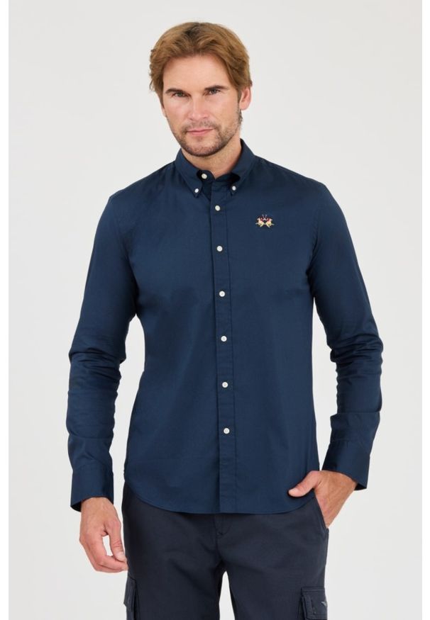 La Martina - LA MARTINA Granatowa męska koszula Poplin Stretch, Rozmiar XXL. Kolor: niebieski