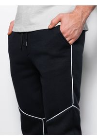 Ombre Clothing - Spodnie męskie dresowe joggery z kontrastowymi elementami - czarne V1 OM-PASK-22FW-001 - XL. Kolor: czarny. Materiał: dresówka. Wzór: geometria #1
