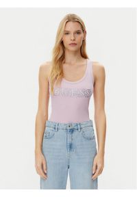 Guess Top W5GP29 KA0H1 Różowy Regular Fit. Kolor: różowy. Materiał: bawełna