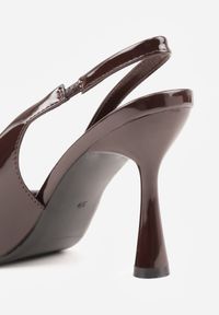 Renee - Brązowe Lakierowane Sandały Szpilki Typu Slingback Ulios. Okazja: na co dzień. Kolor: brązowy. Materiał: lakier. Obcas: na szpilce. Styl: casual, klasyczny, elegancki. Wysokość obcasa: średni #4