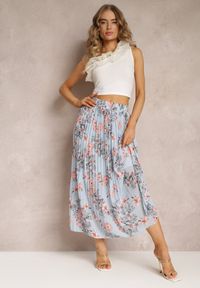Renee - Niebieska Spódnica Ozdobiona Plisami z Gumką w Pasie i Elastyczną Podszewką Vislo. Kolor: niebieski. Wzór: aplikacja. Sezon: lato. Styl: boho #3