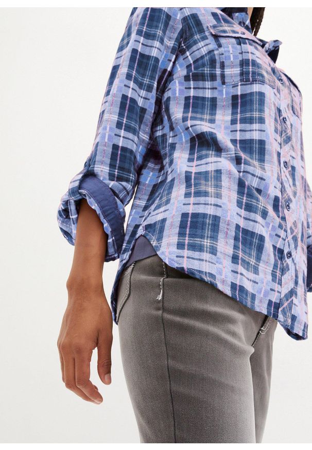 bonprix - Koszula flanelowa. Kolor: niebieski. Długość: długie