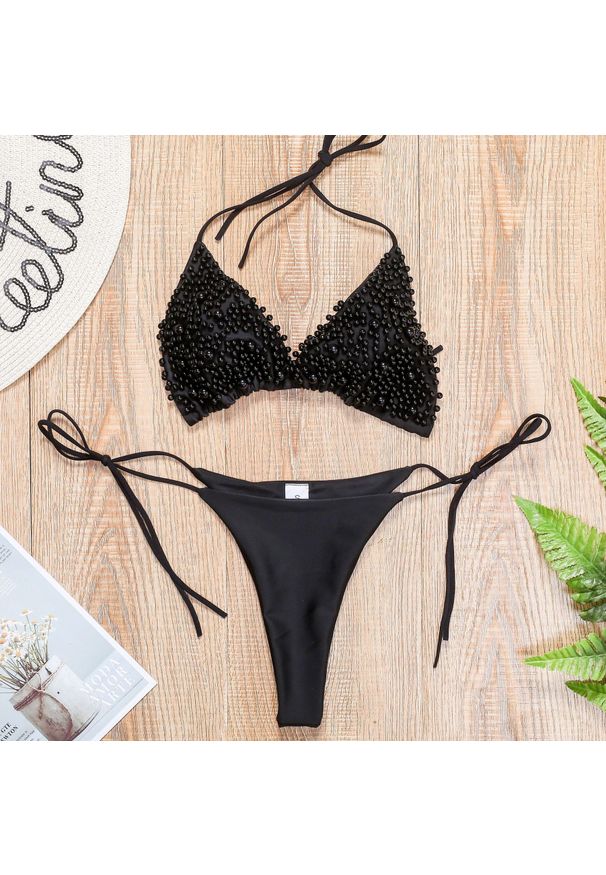 Intica - Bikini wiązane regulowane na plażę i basen Gorana. Kolor: czarny. Materiał: materiał