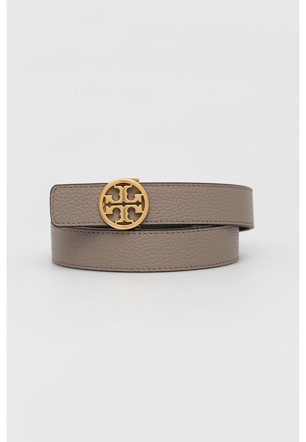 Tory Burch Pasek skórzany dwustronny damski kolor szary. Kolor: szary. Materiał: skóra
