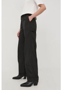 Herskind spodnie damskie kolor czarny szerokie high waist. Stan: podwyższony. Kolor: czarny. Materiał: tkanina, włókno, materiał #4