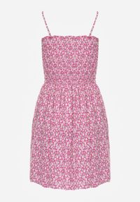 Renee - Fuksjowa Sukienka z Bawełny na Ramiączkach z Rozkloszowaniem i Marszczoną Górą Risetto. Kolor: różowy. Materiał: bawełna. Długość rękawa: na ramiączkach. Sezon: lato #5