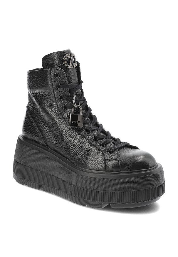 Czarne Sneakersy Carinii Damskie Buty Na Platformie. Kolor: czarny. Materiał: jeans, skóra. Obcas: na platformie. Styl: elegancki. Wysokość obcasa: średni