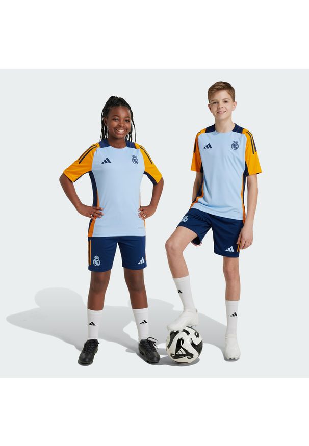 Adidas - Szorty Real Madrid Tiro 24 Competition Training Kids. Kolor: wielokolorowy, niebieski, pomarańczowy. Materiał: materiał. Sport: piłka nożna